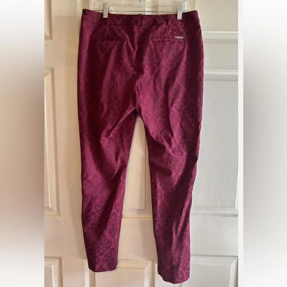 Michael Kors Women’s Pants Size 14 Red with Darker Baroque Pattern NWOT